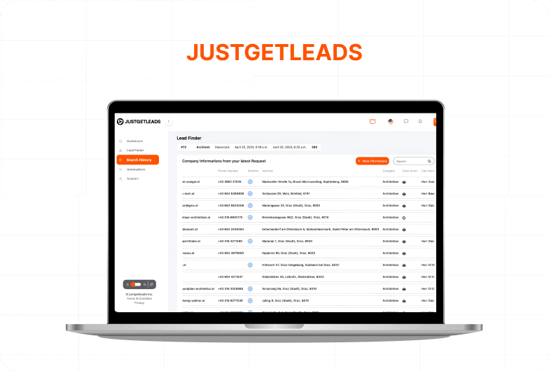 JustGetLeads lead generation tool preview
